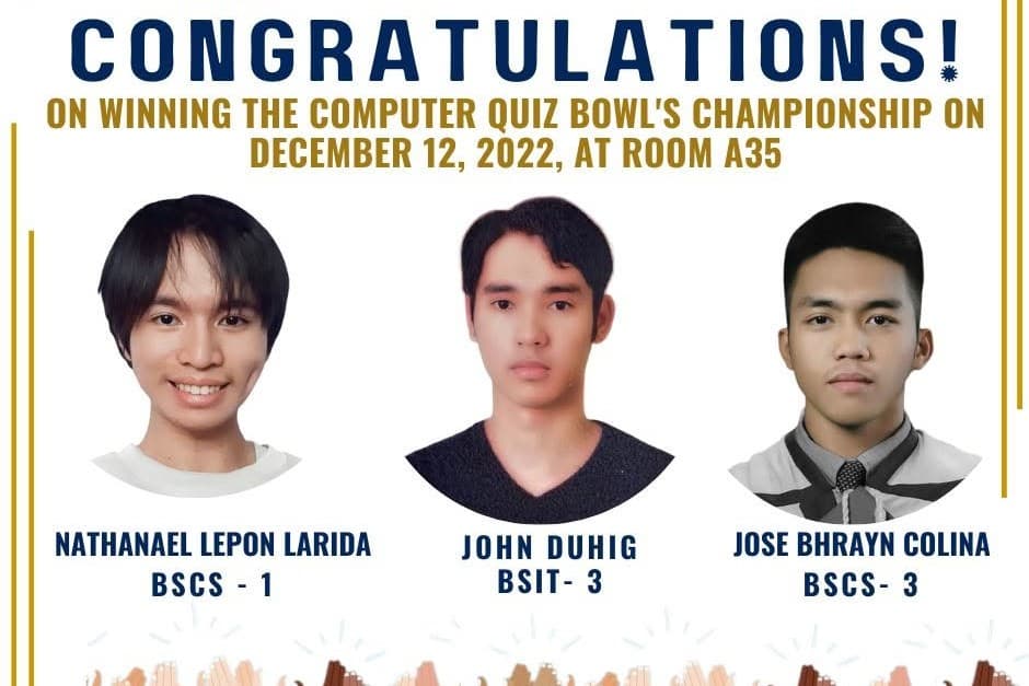 Congratulations card featuring the champion Intramurals Computer Quiz Bowl team